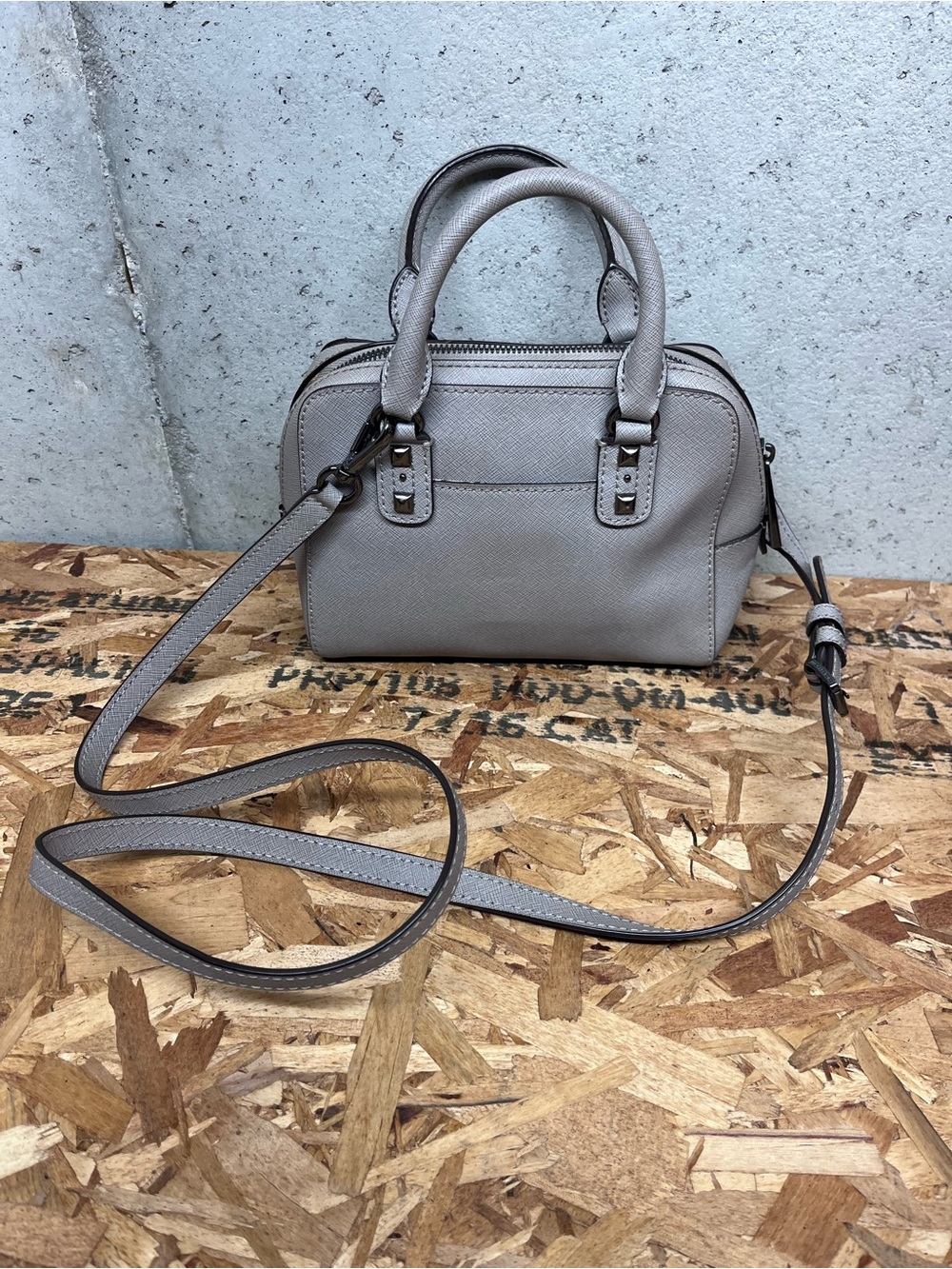 Michael Kors Taupe Saffiano Leather Studded Satchel - Picture 2 of 8